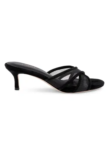 L'Agence Women's Padua 60MM Mesh-Suede Kitten-Heel Sandals - Black Mesh - Size 10 | Thumbnail 1 L'Agence Women's Padua 60MM Mesh-Suede Kitten-Heel Sandals - Black Mesh - Size 10 | Thumbnail 1