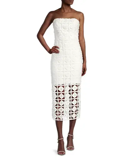Milly Women's Kait Strapless Tiled Lace Midi-Dress - Pink - Size 12 | Thumbnail 2 Milly Women's Kait Strapless Tiled Lace Midi-Dress - Pink - Size 12 | Thumbnail 2