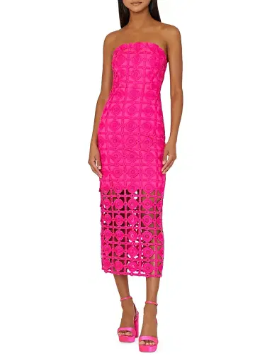 Milly Women's Kait Strapless Tiled Lace Midi-Dress - Pink - Size 12 | Thumbnail 4 Milly Women's Kait Strapless Tiled Lace Midi-Dress - Pink - Size 12 | Thumbnail 4