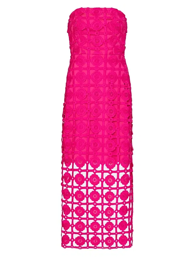 Milly Women's Kait Strapless Tiled Lace Midi-Dress -  Pink