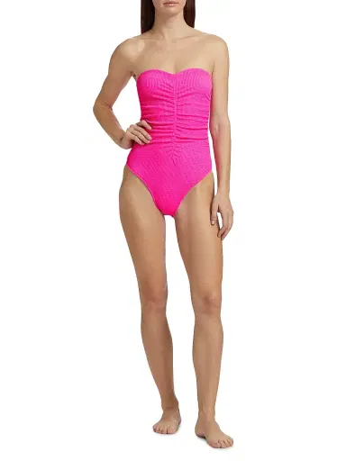 Milly Women's Textured Ruched Strapless One-Piece Swimsuit - Neon Pink - Size Large | Thumbnail 2 Milly Women's Textured Ruched Strapless One-Piece Swimsuit - Neon Pink - Size Large | Thumbnail 2
