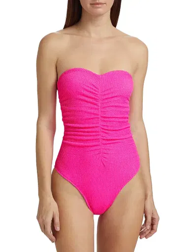 Milly Women's Textured Ruched Strapless One-Piece Swimsuit - Neon Pink - Size Large | Thumbnail 3 Milly Women's Textured Ruched Strapless One-Piece Swimsuit - Neon Pink - Size Large | Thumbnail 3