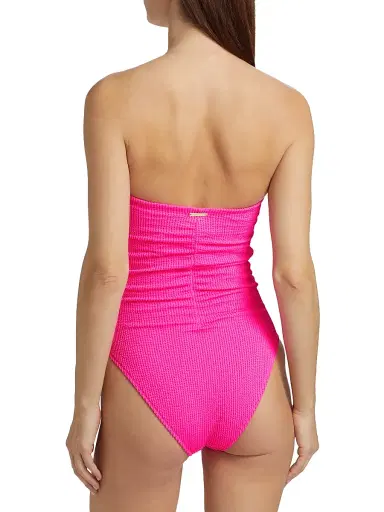 Milly Women's Textured Ruched Strapless One-Piece Swimsuit - Neon Pink - Size Large | Thumbnail 4 Milly Women's Textured Ruched Strapless One-Piece Swimsuit - Neon Pink - Size Large | Thumbnail 4