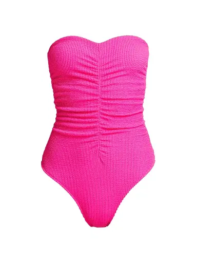 Milly Women's Textured Ruched Strapless One-Piece Swimsuit - Neon Pink - Size Large | Thumbnail 1 Milly Women's Textured Ruched Strapless One-Piece Swimsuit - Neon Pink - Size Large | Thumbnail 1