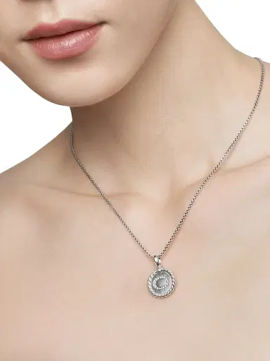 David Yurman Women's Initial Charm Necklace in Sterling Silver - Initial O | Thumbnail 6