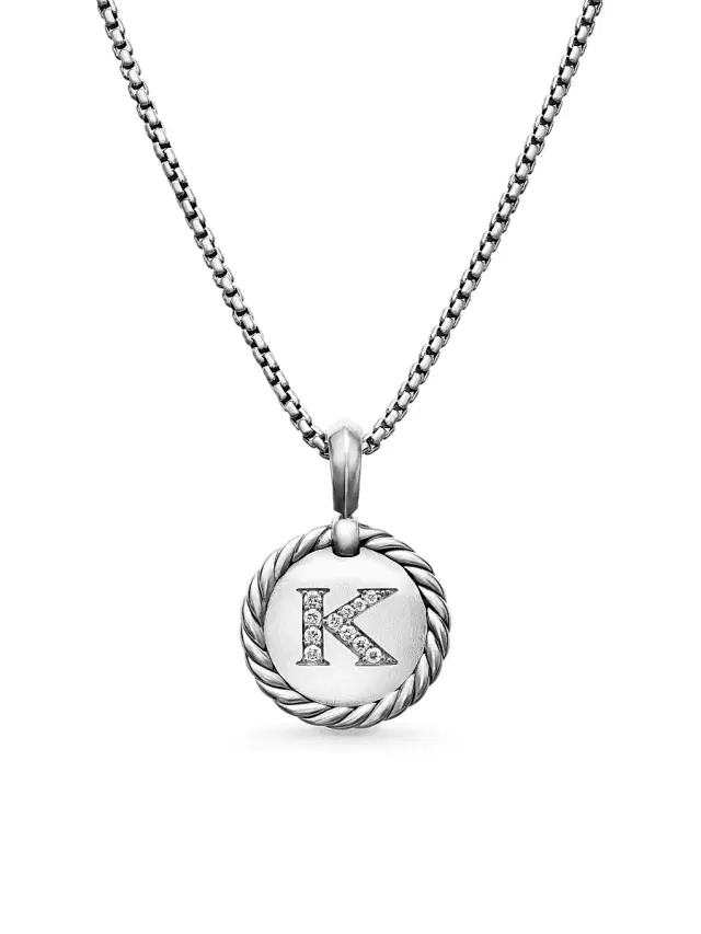 Women's Initial Charm Necklace in Sterling Silver - Initial K