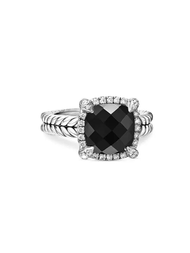 Women's Chatelaine Pavé Bezel Ring with Diamonds - Black Onyx