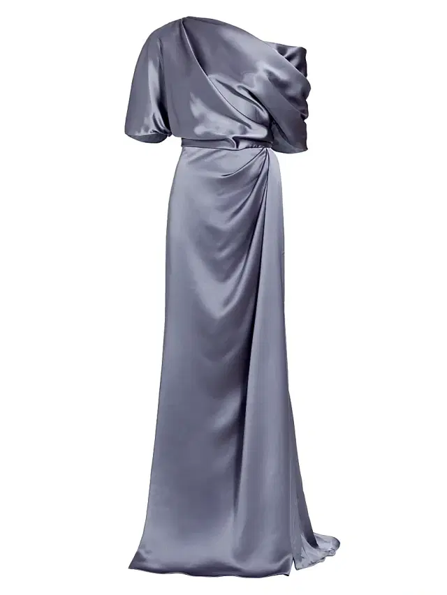 Amsale Women's Draped Off-The-Shoulder Gown - Slate