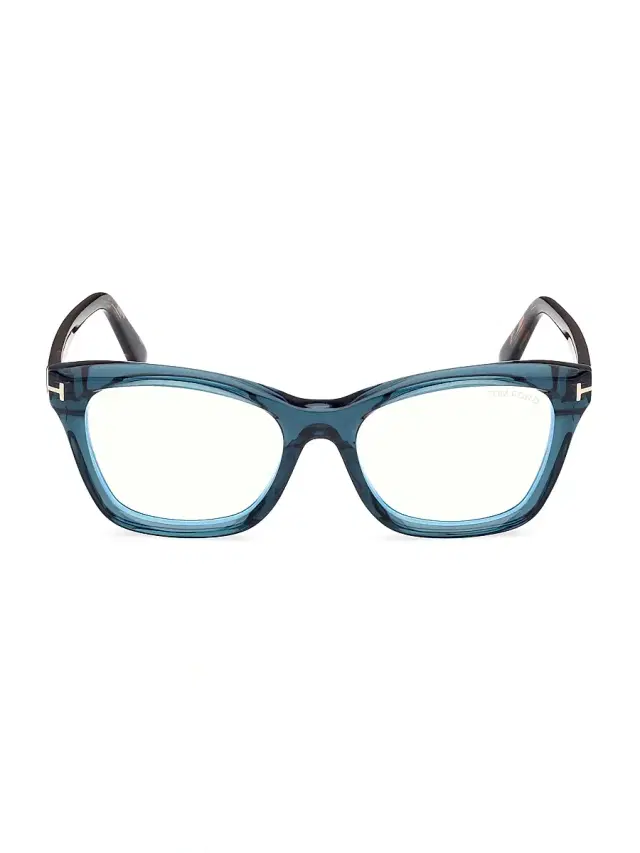 TOM FORD Women's 53MM Rectangular Eyeglasses - Transparent Aqua Blue Havana