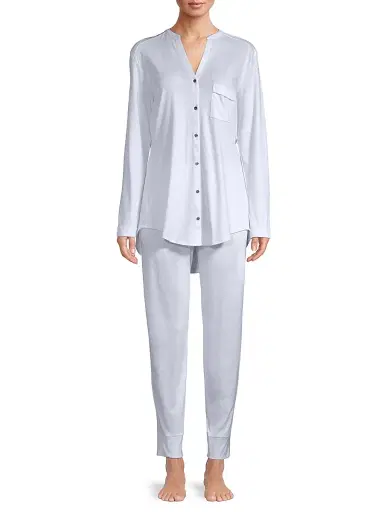 Hanro Women's Pure Essence Cotton Pajamas - Blue Glow - Size XL | Thumbnail 3 Hanro Women's Pure Essence Cotton Pajamas - Blue Glow - Size XL | Thumbnail 3
