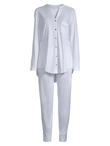 Hanro Women's Pure Essence Cotton Pajamas - Blue Glow - Size XL | Thumbnail 1 Hanro Women's Pure Essence Cotton Pajamas - Blue Glow - Size XL | Thumbnail 1