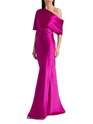 Amsale Women's Satin One-Shoulder Gown - Fuchsia | Thumbnail 2