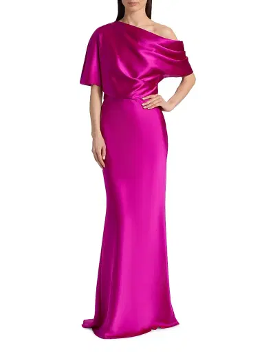 Amsale Women's Satin One-Shoulder Gown - Fuchsia | Thumbnail 3