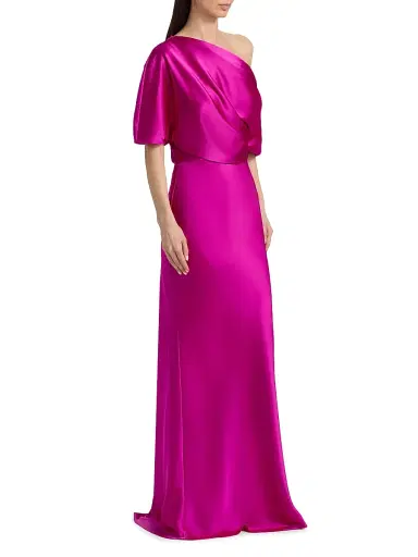 Amsale Women's Satin One-Shoulder Gown - Fuchsia | Thumbnail 4