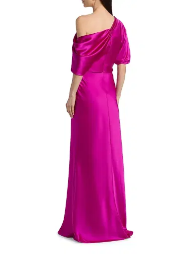 Amsale Women's Satin One-Shoulder Gown - Fuchsia | Thumbnail 5