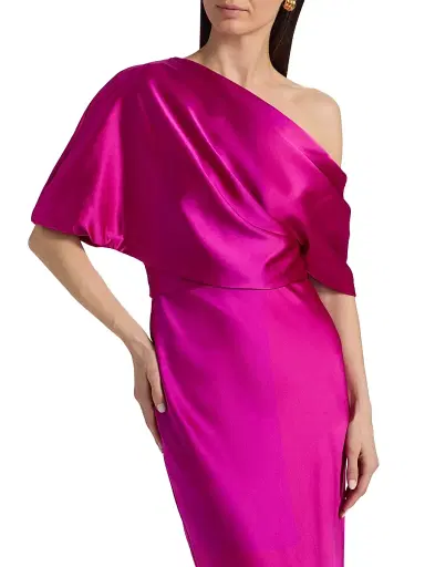 Amsale Women's Satin One-Shoulder Gown - Fuchsia | Thumbnail 6