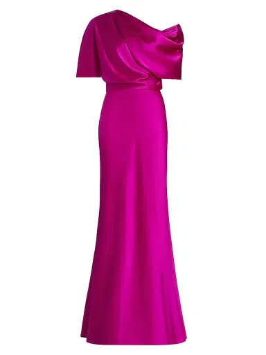 Amsale Women's Satin One-Shoulder Gown - Fuchsia | Thumbnail 1