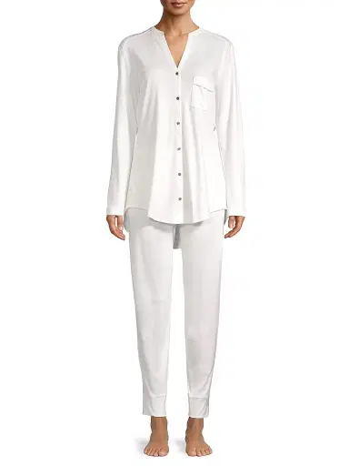 Hanro Women's Pure Essence Cotton Pajamas - Off White - Size XL | Thumbnail 3 Hanro Women's Pure Essence Cotton Pajamas - Off White - Size XL | Thumbnail 3