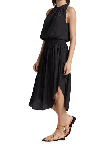 Ramy Brook Women's Audrey Blouson Midi-Dress - Black - Size Large | Thumbnail 4