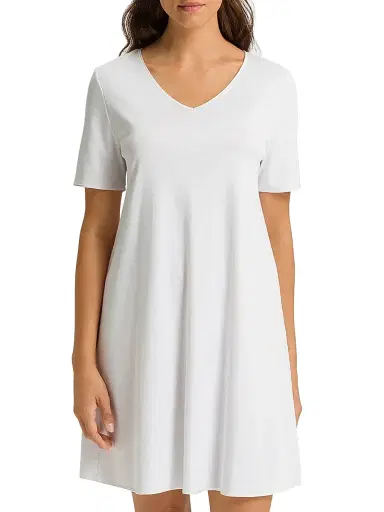 Hanro Women's V-Neck Cotton & Silk Nightgown - White Multi - Size Medium | Thumbnail 3 Hanro Women's V-Neck Cotton & Silk Nightgown - White Multi - Size Medium | Thumbnail 3