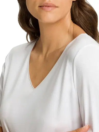Hanro Women's V-Neck Cotton & Silk Nightgown - White Multi - Size Medium | Thumbnail 5 Hanro Women's V-Neck Cotton & Silk Nightgown - White Multi - Size Medium | Thumbnail 5