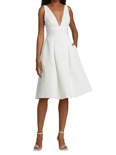 Amsale Women's Faille Deep V-Neck Dress | Thumbnail 2