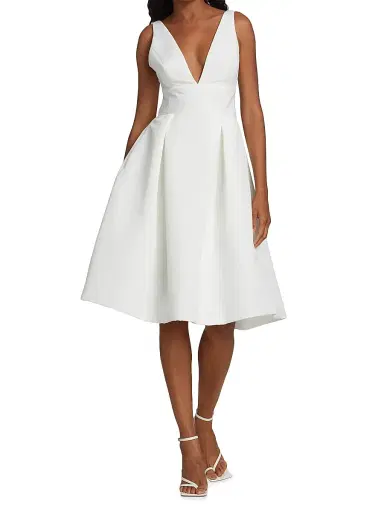 Amsale Women's Faille Deep V-Neck Dress | Thumbnail 3