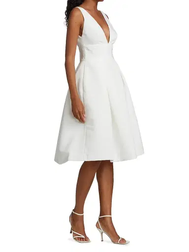 Amsale Women's Faille Deep V-Neck Dress | Thumbnail 4