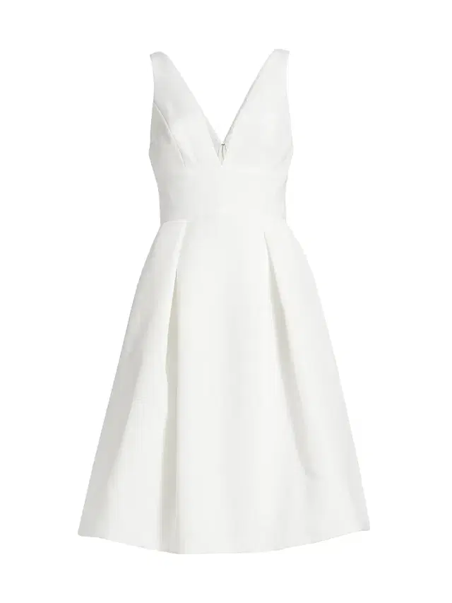 Amsale Women's Faille Deep V-Neck Dress - Silk White