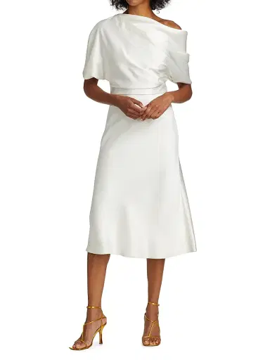Amsale Women's Draped Satin One-Shoulder Midi-Dress - | Thumbnail 2