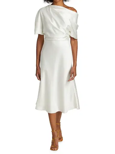 Amsale Women's Draped Satin One-Shoulder Midi-Dress - | Thumbnail 3