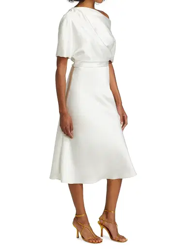 Amsale Women's Draped Satin One-Shoulder Midi-Dress - | Thumbnail 4
