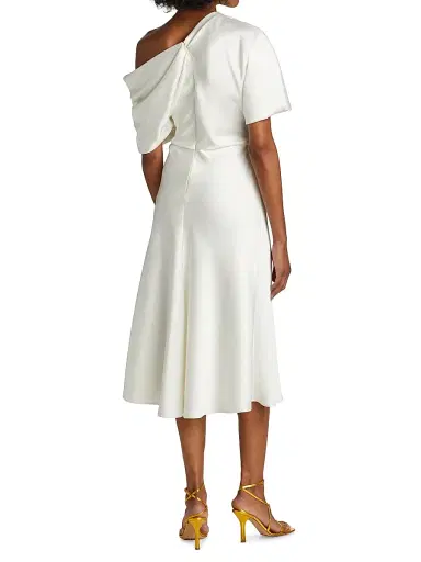 Amsale Women's Draped Satin One-Shoulder Midi-Dress - | Thumbnail 5