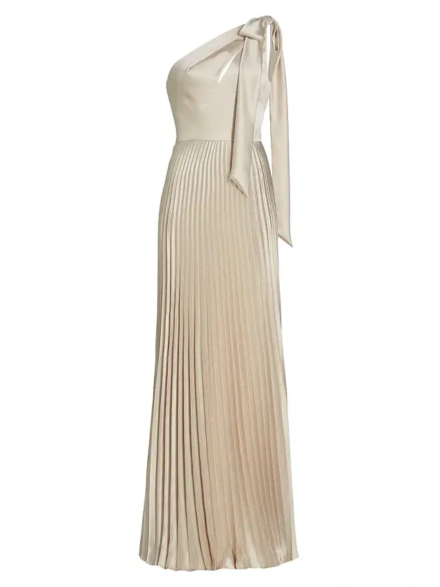 Amsale Women's Satin One-Shoulder Pleated Gown - Champagne