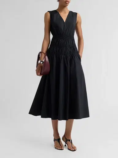 Proenza Schouler Women's Loren Smocked Poplin Midi-Dress | Thumbnail 4 Proenza Schouler Women's Loren Smocked Poplin Midi-Dress | Thumbnail 4