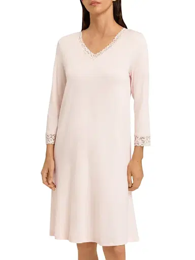 Hanro Women's Moments Cotton Lace-Trim Nightgown - Crystal Pink - Size Medium | Thumbnail 3