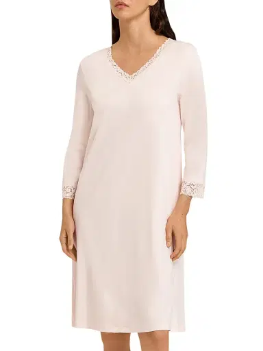 Hanro Women's Moments Cotton Lace-Trim Nightgown - Crystal Pink - Size Medium | Thumbnail 1