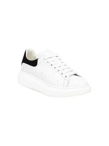 Alexander McQueen Women's Oversized Embossed Logo Colorblocked Suede Sneakers - White Black - Size 11.5 | Thumbnail 1