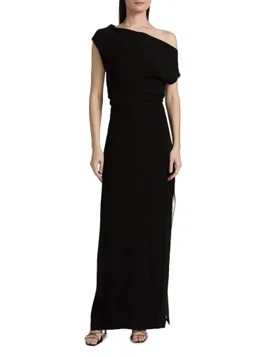 Proenza Schouler Women's Rosina Asymmetric Double Crepe Column Gown - Black - Size 12 | Thumbnail 3