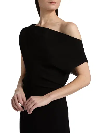 Proenza Schouler Women's Rosina Asymmetric Double Crepe Column Gown - Black - Size 12 | Thumbnail 6