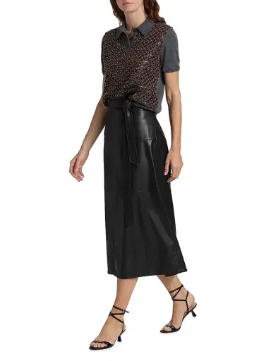 Tanya Taylor Women's Hudley Faux-Leather Midi-Skirt - Black | Thumbnail 2