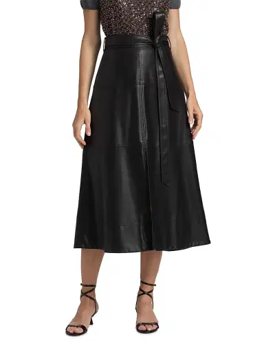Tanya Taylor Women's Hudley Faux-Leather Midi-Skirt - Black | Thumbnail 3