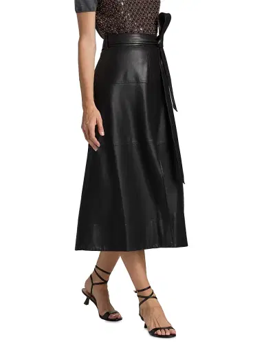 Tanya Taylor Women's Hudley Faux-Leather Midi-Skirt - Black | Thumbnail 4