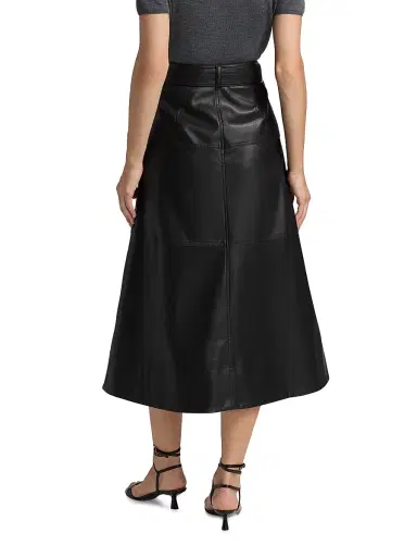 Tanya Taylor Women's Hudley Faux-Leather Midi-Skirt - Black | Thumbnail 5