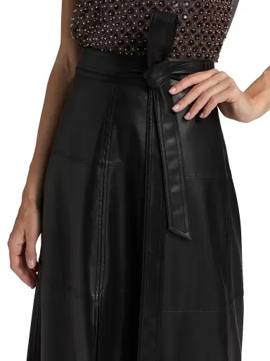 Tanya Taylor Women's Hudley Faux-Leather Midi-Skirt - Black | Thumbnail 6