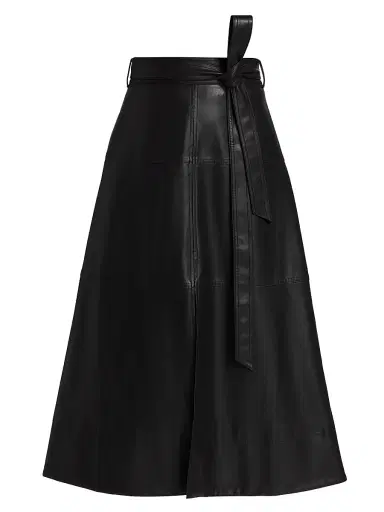 Tanya Taylor Women's Hudley Faux-Leather Midi-Skirt - Black | Thumbnail 1