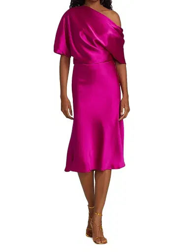 Amsale Women's Draped Satin One-Shoulder Midi-Dress | Thumbnail 3