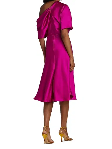 Amsale Women's Draped Satin One-Shoulder Midi-Dress | Thumbnail 5