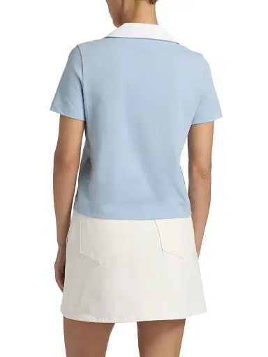 TANYA TAYLOR Women's Melanie Johnny Collar Cotton Short-Sleeve Top - Powder Blue | Thumbnail 5 TANYA TAYLOR Women's Melanie Johnny Collar Cotton Short-Sleeve Top - Powder Blue | Thumbnail 5