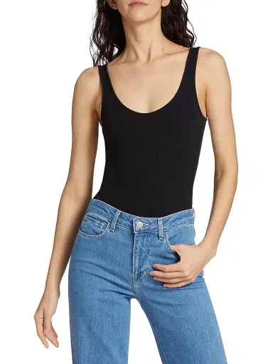 L'Agence Women's Nica Scoopneck Rib-Knit Bodysuit - Black - Size XL | Thumbnail 3